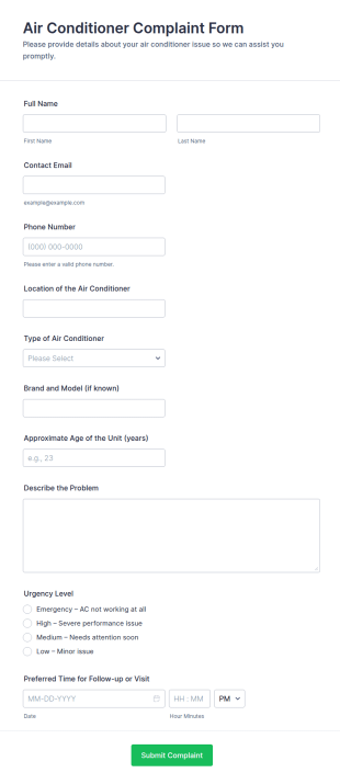 Air Conditioner Complaint Form Template