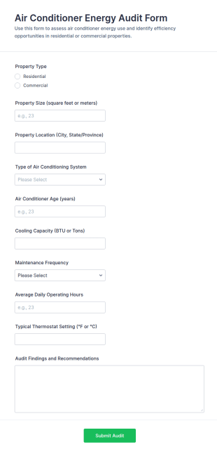 Air Conditioner Energy Audit Form Template