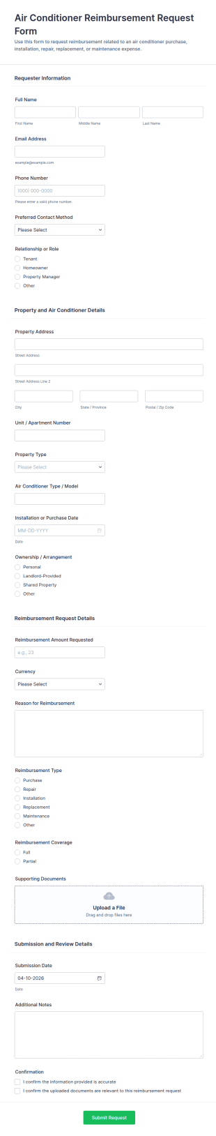 Air Conditioner Reimbursement Request Form Template