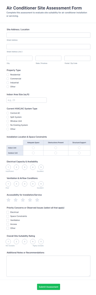 Air Conditioner Site Assessment Form Template
