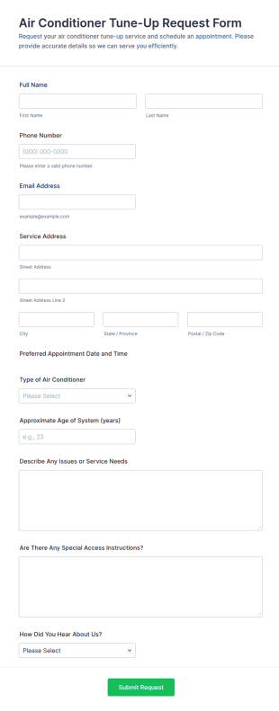 Air Conditioner Tune Up Request Form Template