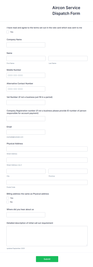 Air Conditioning Call Out Form Template