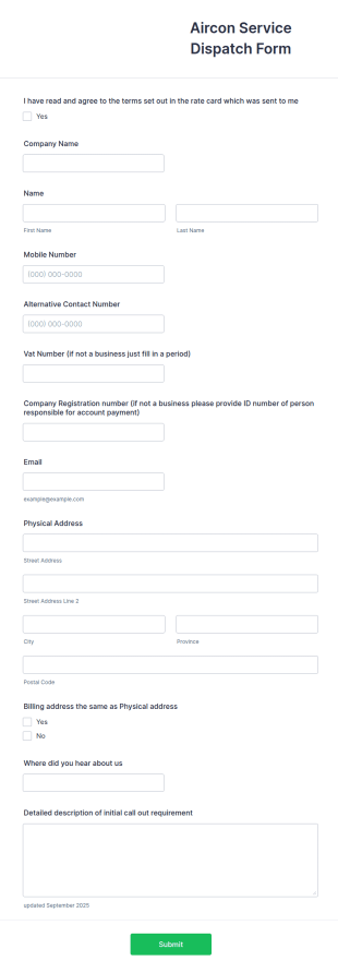 Air Conditioning Call Out Form Template