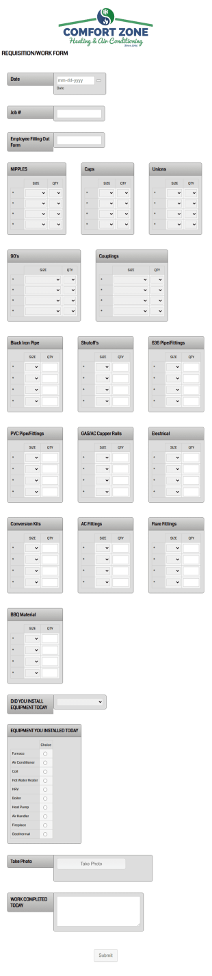Air Conditioning Daily Requisition Report Form Template