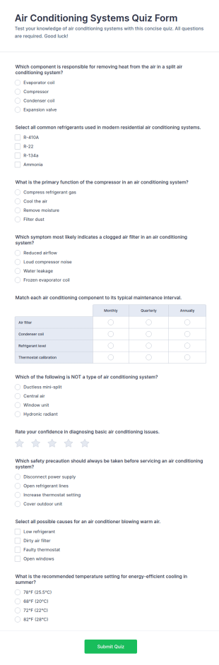 Air Conditioning Systems Quiz Form Template