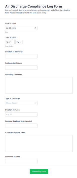 Air Discharge Compliance Log Form Template