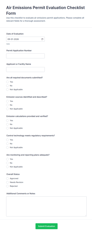 Air Emissions Permit Evaluation Checklist Form Template