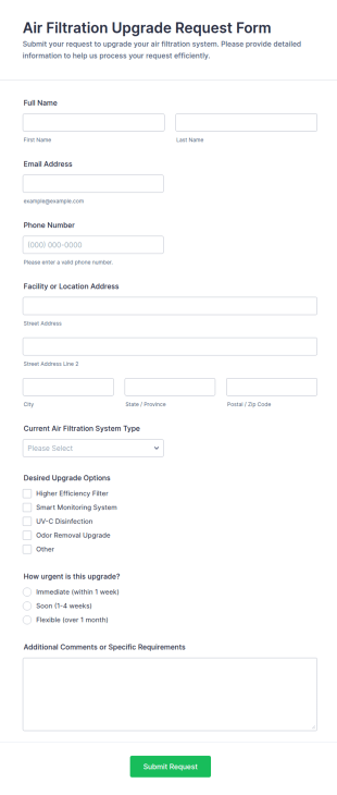Air Filtration Upgrade Request Form Template
