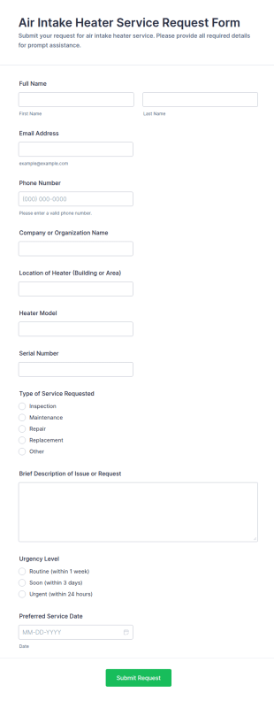 Air Intake Heater Service Request Form Template