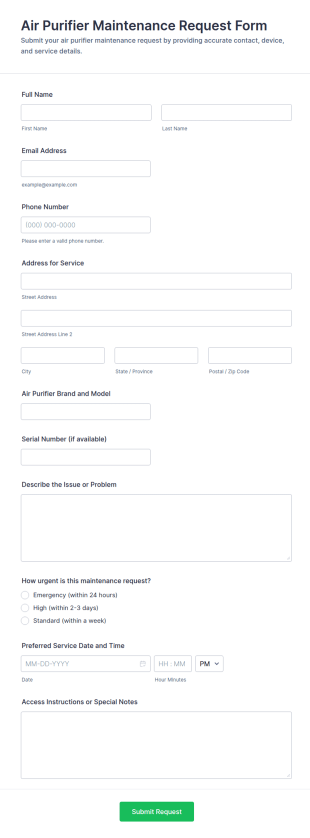 Air Purifier Maintenance Request Form Template