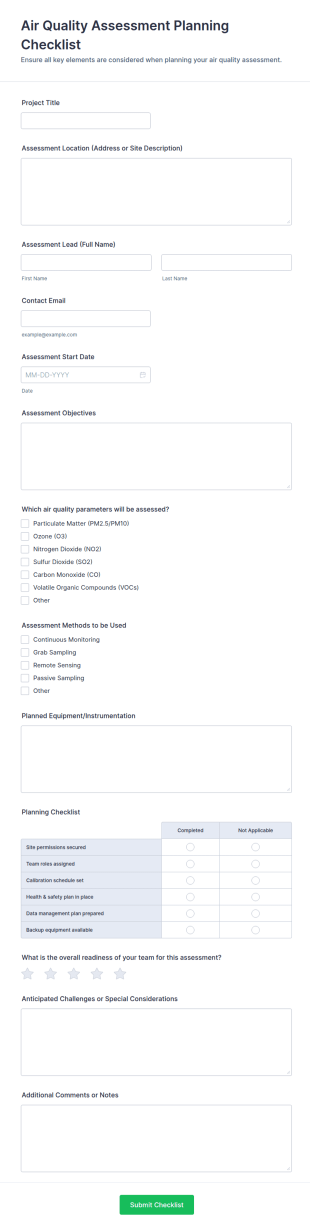 Air Quality Assessment Planning Checklist Form Template