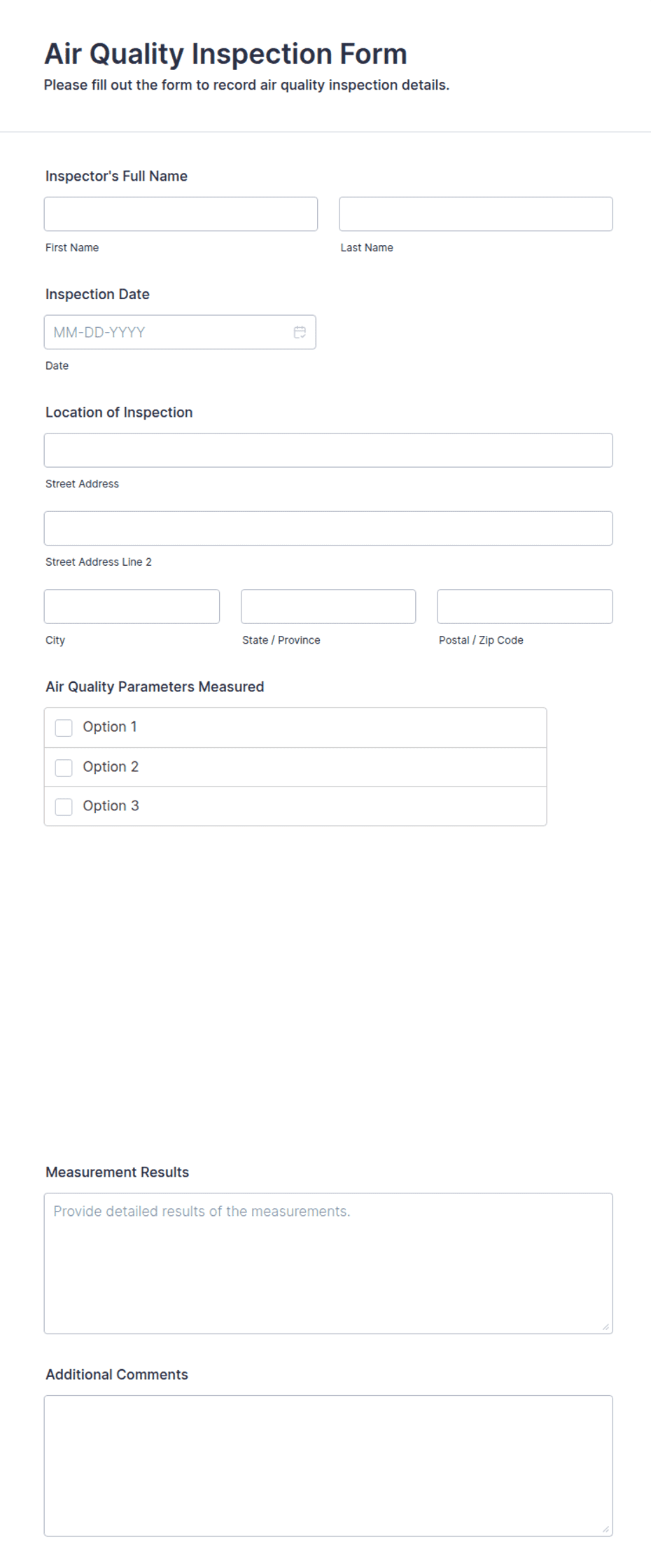 Quality Inspection Form Examples Air Quality Inspection Form Template | Jotform