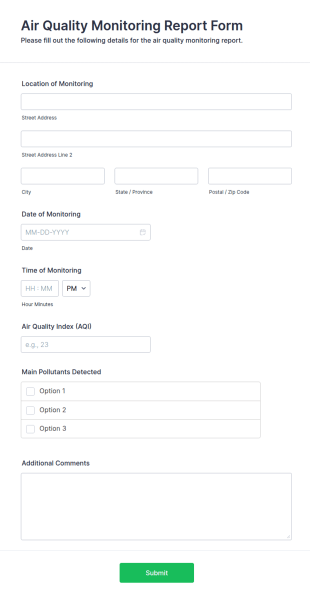 Air Quality Monitoring Report Form Template