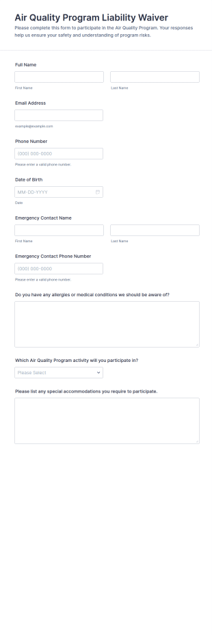 Air Quality Program Liability Waiver Form Template