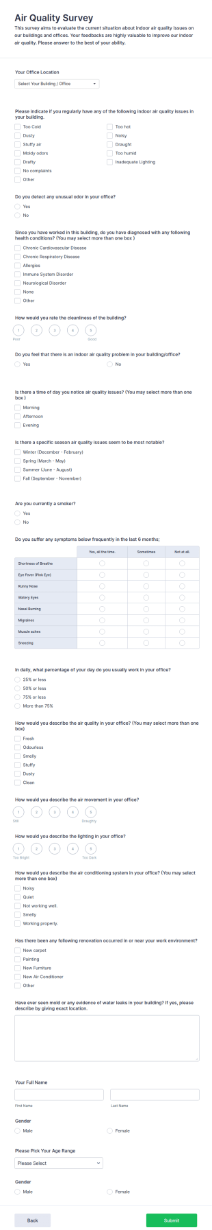 Air Quality Survey Form Template