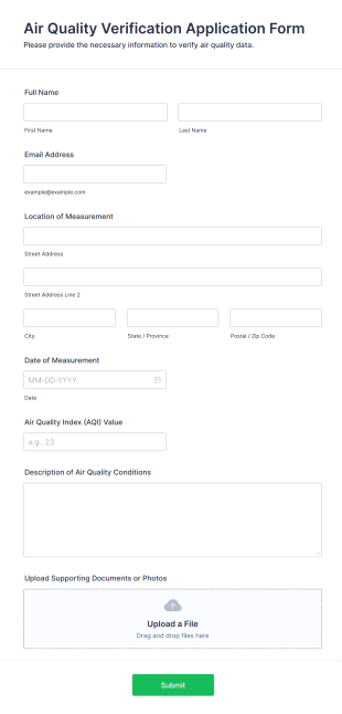 Air Quality Verification Application Form Form Template