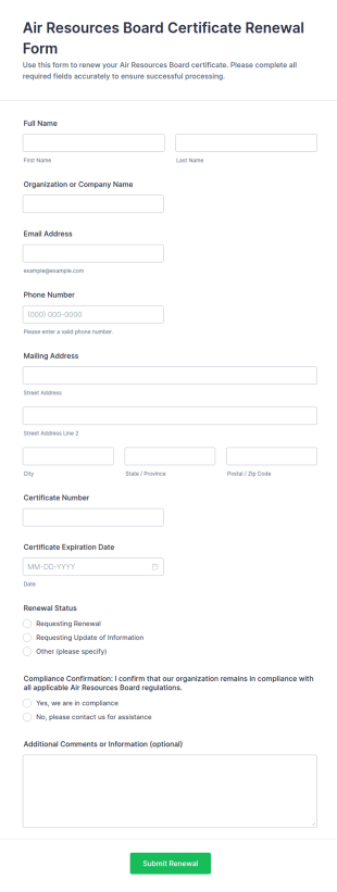 Air Resources Board Certificate Renewal Form Template