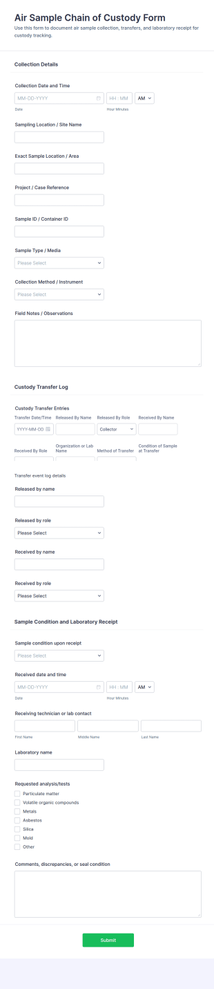 Air Sample Chain Of Custody Form Template
