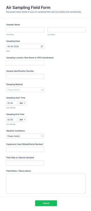 Air Sampling Field Form Template