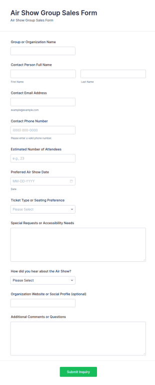 Air Show Group Sales Form Template