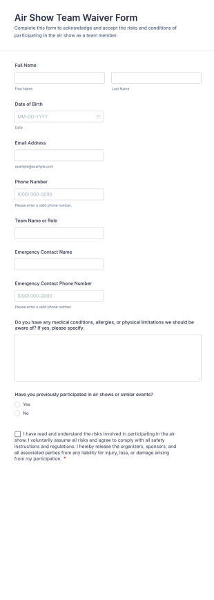 Air Show Team Waiver Form Template