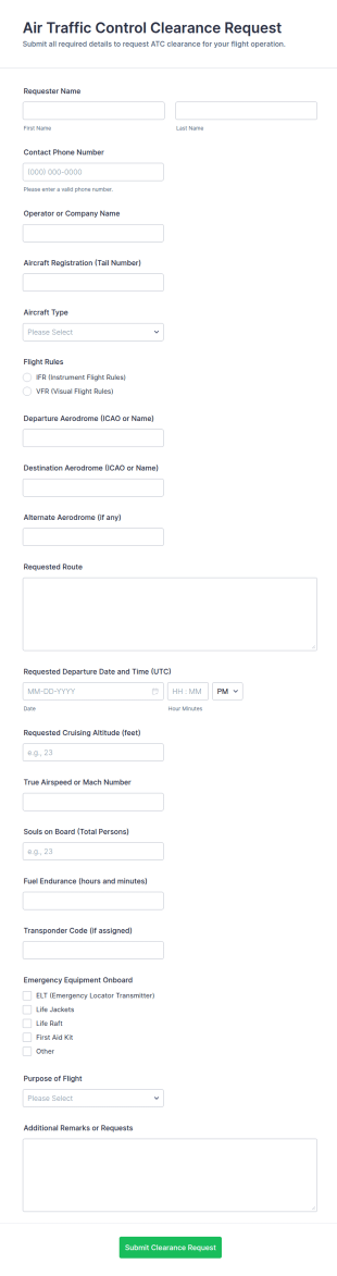 Air Traffic Control Clearance Request Form Template
