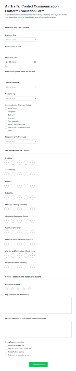 Air Traffic Control Communication Platform Evaluation Form Template
