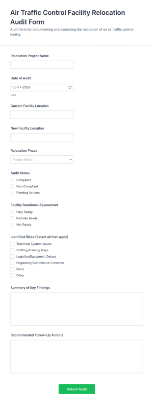 Air Traffic Control Facility Relocation Audit Form Template