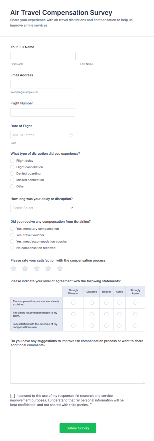 Air Travel Compensation Survey Form Template