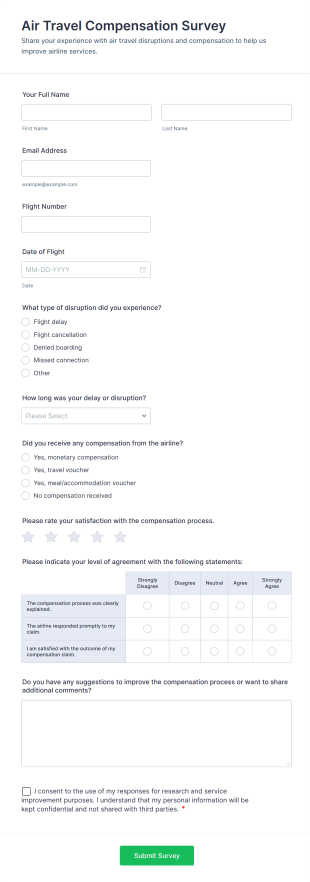 Air Travel Compensation Survey Form Template