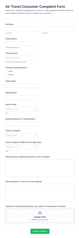 Air Travel Consumer Complaint Form Template