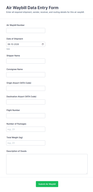 Air Waybill Data Entry Form Template