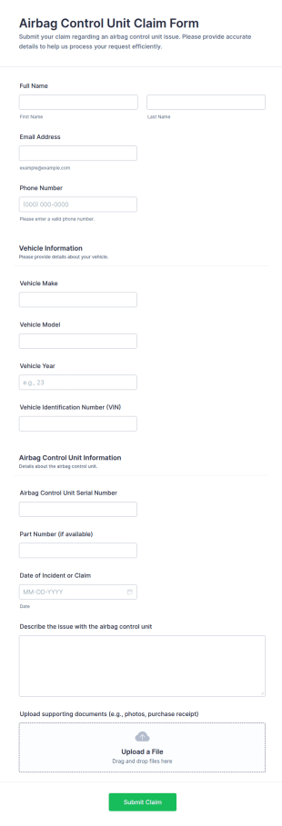 Airbag Control Unit Claim Form Template