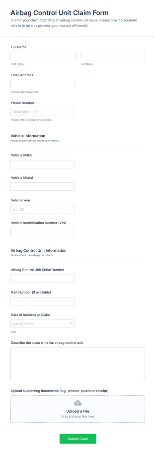 Airbag Control Unit Claim Form Template