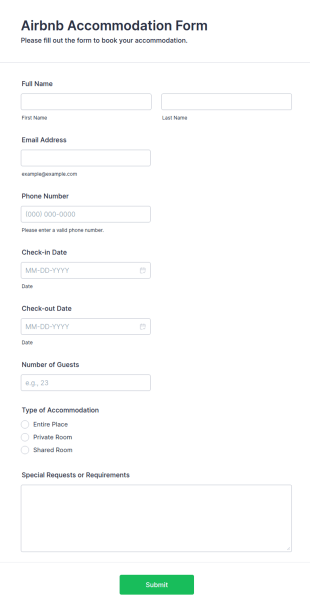 Airbnb Accommodation Form Template
