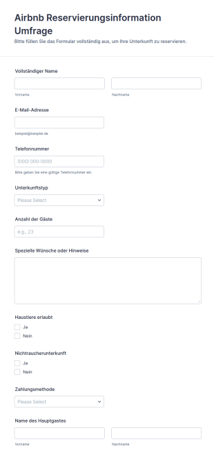 Airbnb Reservierungsinformation Umfrage