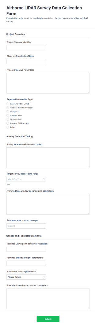 Airborne LiDAR Survey Data Collection Form Template