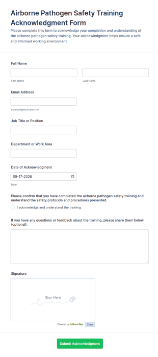 Airborne Pathogen Safety Training Acknowledgment Form Template
