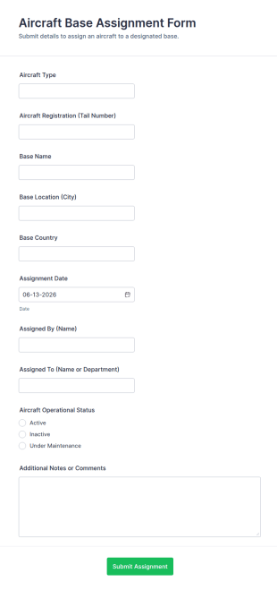 Aircraft Base Assignment Form Template