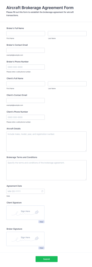 Aircraft Brokerage Agreement Form Template