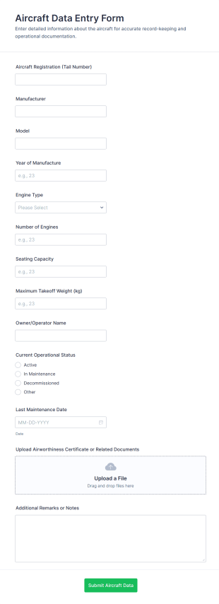 Aircraft Data Entry Form Template