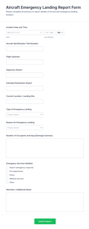 Aircraft Emergency Landing Report Form Template