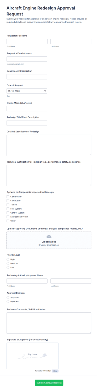 Aircraft Engine Redesign Approval Request Form Template