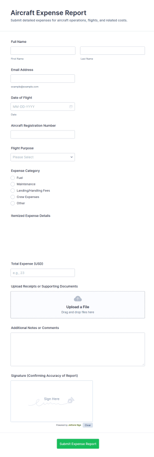 Aircraft Expense Report Form Template