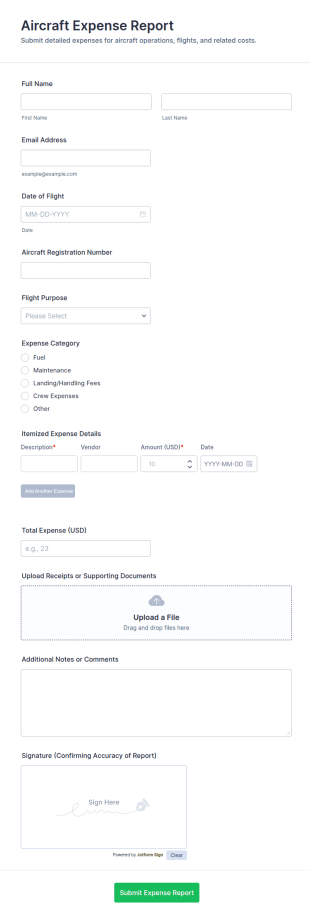Aircraft Expense Report Form Template