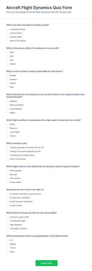 Aircraft Flight Dynamics Quiz Form Template