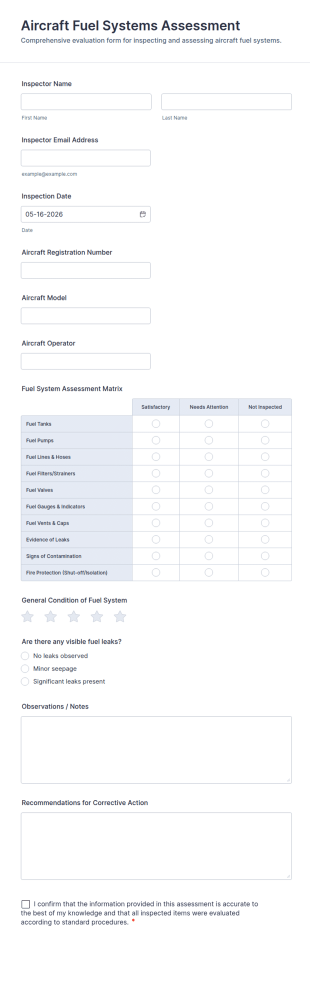 Aircraft Fuel Systems Assessment Form Template