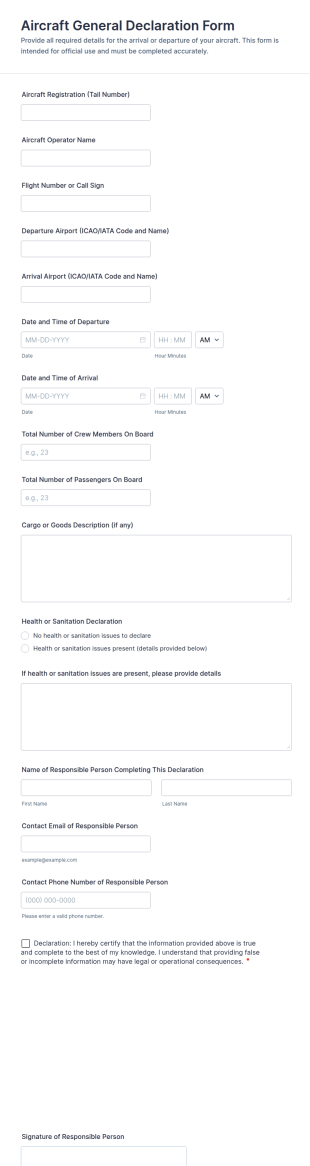Aircraft General Declaration Form Template
