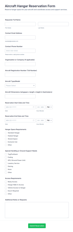 Aircraft Hangar Reservation Form Template