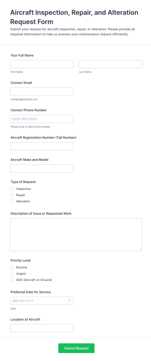 Aircraft Inspection, Repair, And Alteration Request Form Template